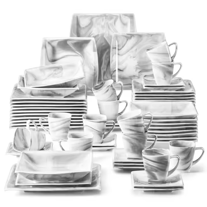 MALACASA-vajilla de porcelana gris Mármol, 30/60 piezas, con postre/sopa/plato de cena/taza/platillo, servicio para 12 - 1