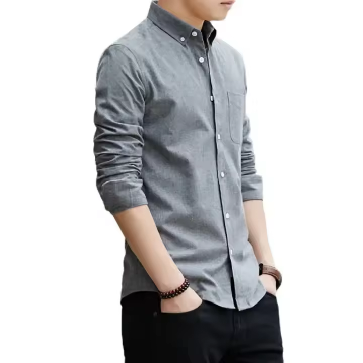 Camisa Casual para Hombre de Manga Larga de Oxford Estilización Coreana, Adelgazante, Suaviza tu Silueta, Novedad 2025 - 1