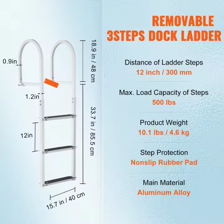 SucceBuy Escalera de muelle extraíble, escalera para barco de aleación de aluminio, fácil instalación para barco, lago, piscina, embarque marino - 1
