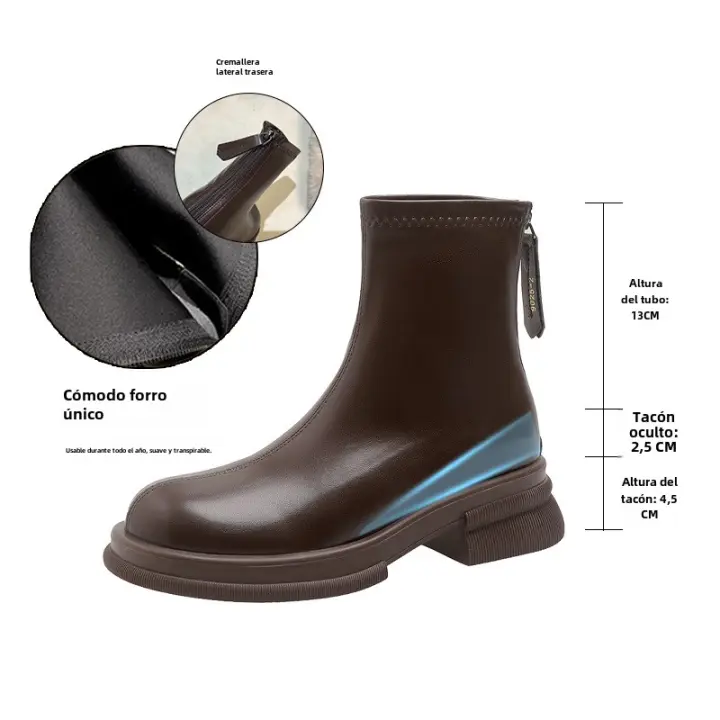 Cuero suave nueva moda británica ins botas delgadas de suela gruesa botas cortas de calle fritas - 1