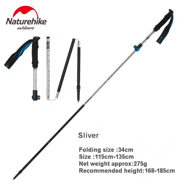 Bastón de Senderismo y Escalada Naturehike con Punta de Acero de Tungsteno y Sección de Aluminio Ajustable y Flexible de 5 Compartimentos - 1