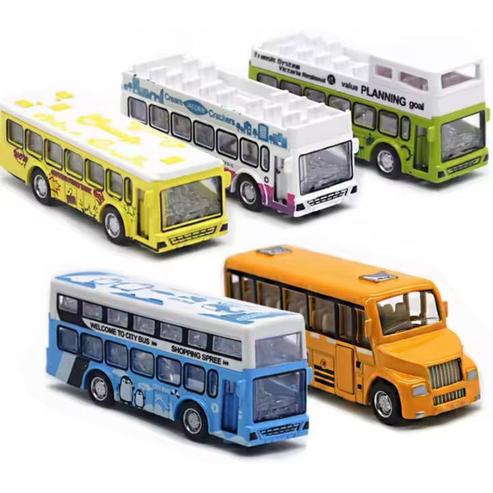 Juego de coches de juguete para autobús escolar, coche de juguete de metal fundido a presión, autobús de dos pisos, autobús urbano, puerta que se puede abrir, vuelva a tirar del coche para jugar con un coche de regalo de cumpleaños de juguete - 1