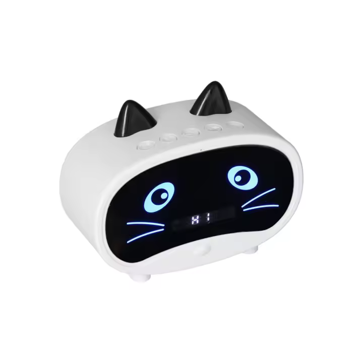 Reloj Despertador Digital Blanco, Alarma de Gato de Dibujos Animados con Pantalla de Temperatura, Reloj de Dos Manos, Radio FM, Llamada Sin Manos en Habitación y Oficina - 1