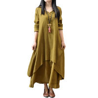 Anself primavera moda mujer Casual vestido suelto Color sólido manga larga vestidos de mujer de gran tamaño talla grande Boho largo Maxi vestido - details 14