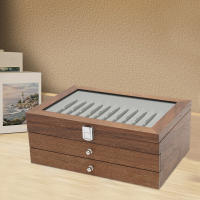 Caja para lápices, 34 ranuras, caja de almacenamiento con ventana de visualización, caja de madera, caja de portátiles (nogal) - details 3