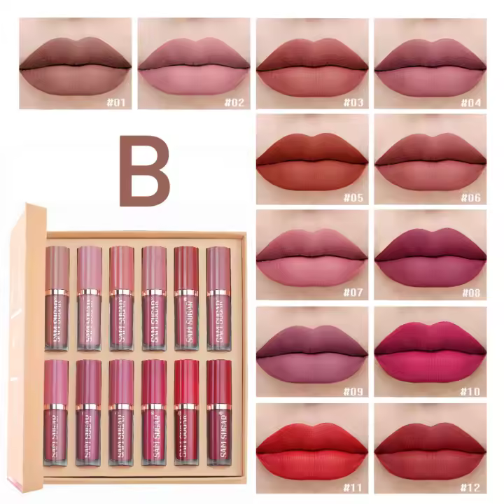 Juego de 12 brillos de labios de libro, esmalte de labios mate aterciopelado antiadherente, barra de labios - 1