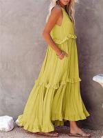 Vestido largo con borde de hoja de loto para mujer, falda de playa con vuelo grande y corriente, novedad de verano 2024 - details 13