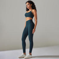 Conjunto de dos piezas para mujer, leggings de gimnasio de cintura alta, top corto, tres tops de Fiess, ropa deportiva con lavado ácido - details 8