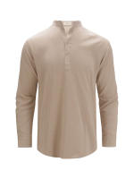 Camisas Polo de Algodón Lino para Hombres Cuello Henley Ligero Colores Sólidos - details 3