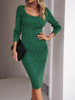 Vestido de punto acanalado para mujer, suéter ajustado con aberturas, elegante, de manga larga, otoño e invierno, 2023 - details 23