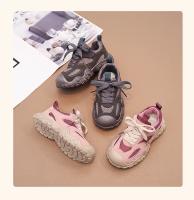 Zapatos informales con cordones para niños y niñas, zapatillas deportivas transpirables de malla de aire, antipatadas, a la moda, para correr, color rosa y gris - details 1