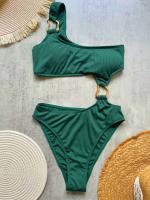 Traje de Baño de Una Pieza de Corte Alto Traje de Baño Liso de Hombro Único para Mujeres - details 13
