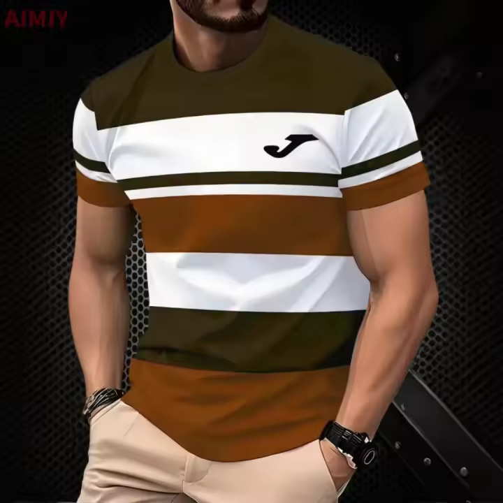 Camiseta de Verano Casual para Hombres Cuello Redondo Manga Corta Estampado a Rayas - 1