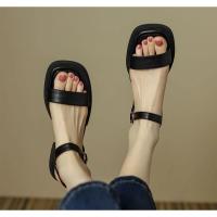 Sandalias de Mujer de Cuero Genuino Básico de Tacón Bajo Moda de Verano 2025 - details 3
