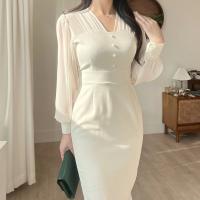 Vestido ceñido al cuerpo de malla elegante para mujer, bata Vintage ajustada para fiesta de cumpleaños, moda femenina coreana Chic, Vestidos de una pieza, ropa para Mujer - details 1