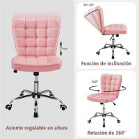 Silla de Oficina sin Reposabrazo Silla Oficina Tapizada de Cuero PU Silla con Ruedas Silla Ergonómica Base Metal Blanca - details 39