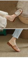 Sandalias Planas Retro para Mujer Acabado de Punto Abierto, Elegante, Adecuado para Uso al Aire Libre, Verano 2024 - details 10
