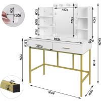Tocador de Maquillaje Moderno con Espejo y Luces LED Mesa de Maquillaje de Dormitorio de Madera y Metal Blanco+Dorado - details 3