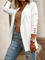 Traje de solapa de color liso Chaqueta de moda ajustada versátil de manga larga Top - details 1