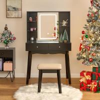 Tocador de Maquillaje con Luz, Brillo Ajustable, Mesa Cosmética con Espejo Deslizante, Tocador Pequeño con Taburete 2 Cajones Blanco EFST15M - details 14