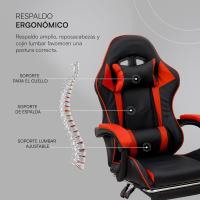 Gaming con Respaldo Ergonómico Inclinable y Altura Ajustable, Silla de Oficina con Soporte Lumbar, Acolchado y Reposapiés Extraíble, Negro, 58x66x114-124 cm - details 44