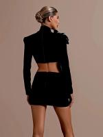 Conjunto de Vestido y Falda Mini de Manga Larga Estilo de Turtén Brillante con Diamantes - details 3