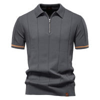 Camisa Polo Deportiva Para Hombre AIOPESON Color Sólido Con Cierre De Cremallera Ajustada Para Oficina Y Social Transpirable Polyester Viscosa - details 8