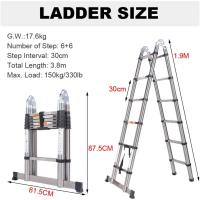 Escalera Telescópica Portátil de Aluminio 6,2m, 2 Ganchos, 15 Peldaños, Antideslizante, Multiusos, Carga de 150kg - details 12