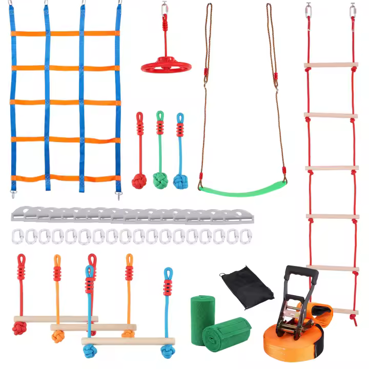 SucceBuy Ninja Warrior Pista de obstáculos para niños, 15,24 m de línea de equilibrio resistente a la intemperie, capacidad de 500 libras, juego al aire libre - 1