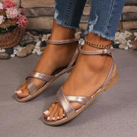 Sandalias planas para mujer Verano Punta abierta redonda Zapatos de mujer de gran tamaño de moda con una sola correa - details 9