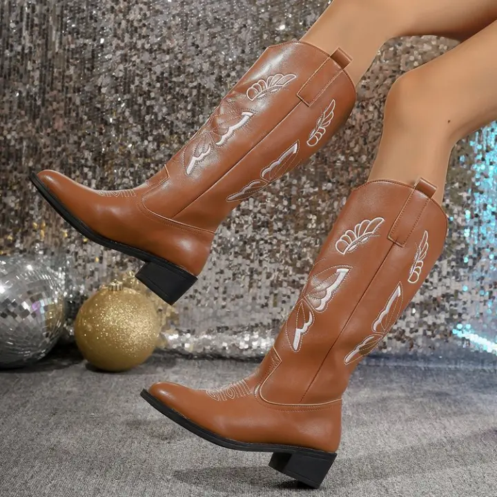 Botas de caballero para mujer, zapatos de bota larga informales con punta estrecha, otoño e invierno - 1