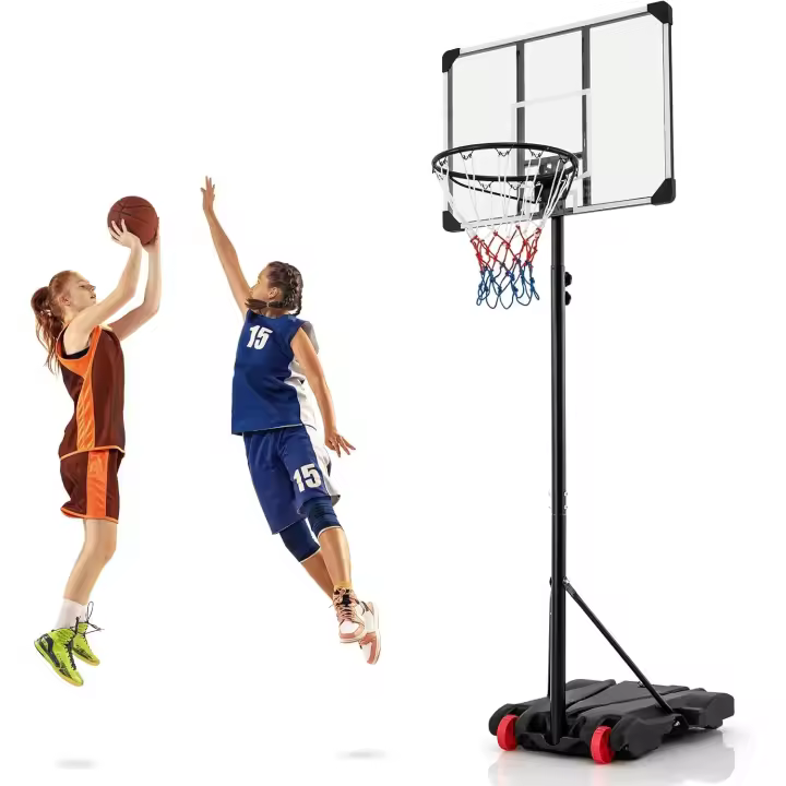 Canasta de baloncesto exterior, altura ajustable de 6 niveles, 1,76 a 2,06 m, móvil con ruedas, aro de baloncesto para niños y adultos, interior y exterior - 1