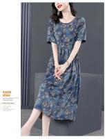 Elegante Vestido de Seda Hielo para Mujer Ajuste Suelto Largo Manga Larga Moda de Verano 2023 Estilo Floral Falda para Madre de Edad Media - details 5