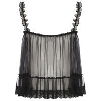 Picardías transparentes sexis para mujer, Top de malla transparente con tirantes y volantes, camisola con ribete de encaje y lazo, lencería, ropa de dormir tentadora para discoteca - details 21