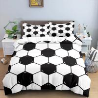 Juego de Cubierta de Edredón de Fútbol Tamaño King Simple en Negro y Blanco Cubierta de Cojín Deportiva 3D para Niños y Niñas Juego de Ropa de Cama de Poliéster - details 11