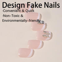 Encantadoras uñas postizas rosadas con borde blanco, manicura cómoda para mujeres y niñas - details 1