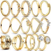 Anillo chapado en oro con circonita brillante para mujer, joyería de Boutique Original con forma de corazón de princesa Wishbone, novedad de 2024 - details 0