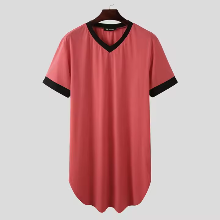 2024 batas de dormir para hombres, camisón de manga corta con cuello en V, ropa de casa acogedora de retazos, albornoces holgados a la moda para hombres, bata - 1