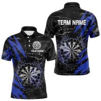 Camisas con estampado de dardos 3D de tendencia para hombre, camisa de manga corta con nombre de equipo personalizado a la moda, camisetas holgadas informales con botones de solapa - details 3