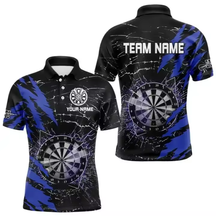 Camisas con estampado de dardos 3D de tendencia para hombre, camisa de manga corta con nombre de equipo personalizado a la moda, camisetas holgadas informales con botones de solapa - 1