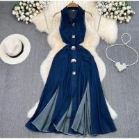 Vestido vaquero largo sin mangas para mujer, traje Sexy con abertura lateral, cuello vuelto, novedad de verano 2024 - details 10