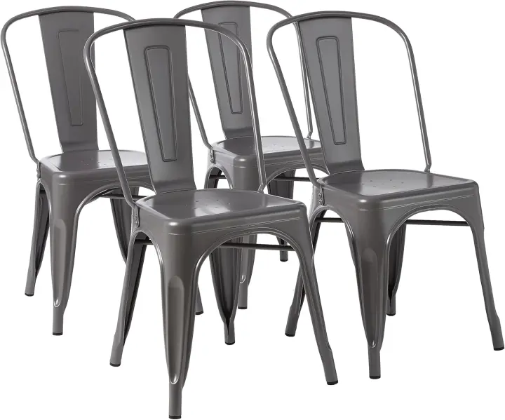 Paquete de 4 sillas de metal con para bistró, cocina, interior y exterior, Negro, 51 x 43 x 85 cm - 1
