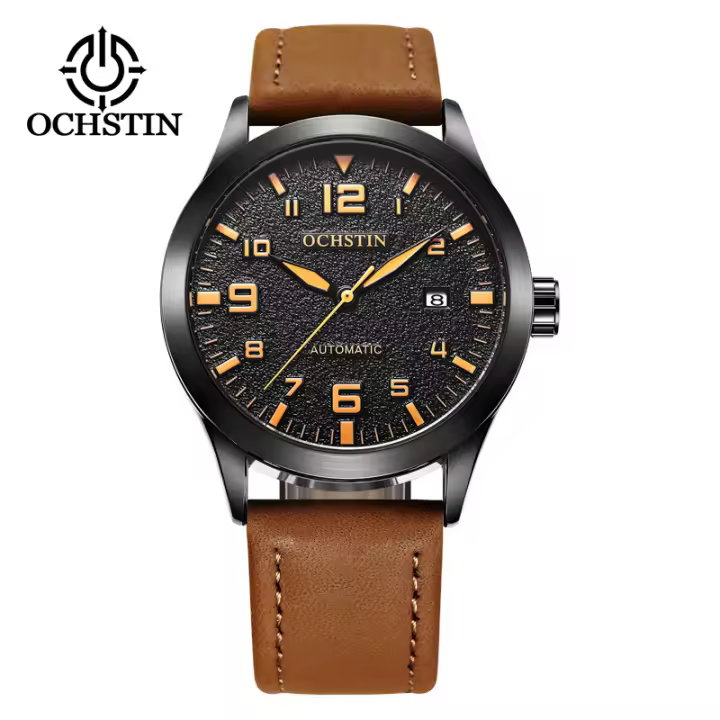 Retro cuero genuino automático reloj mecánico tendencia casual negocio reloj de pulsera - 1