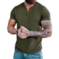 Camiseta de manga corta Henley para hombre, ropa informal de algodón, color verde y M-6XL, paquete de 2 - details 6
