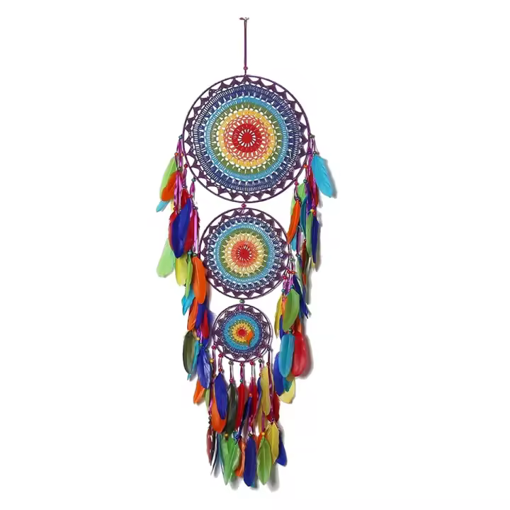 Atrapasueños de tres anillos de estilo indio, colgante de decoración del hogar, trampa de sueños, colgante de decoración festiva - 1