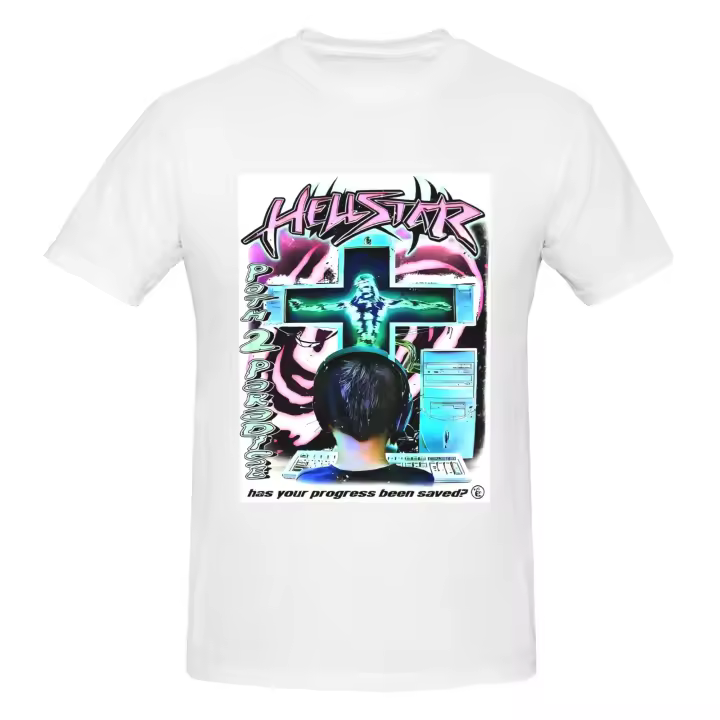 Camiseta Unisex Estilo Retro Digital – “Path 2 Paradise” Gráfico Futurista, 180G Algodón Puro - 1