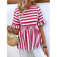 Nuevo Vestido camisero de verano para mujer, cuello redondo, manga con volantes, holgado, cómodo, a rayas - details 20