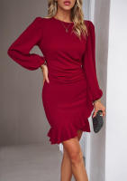Vestido de manga abullonada con temperamento para mujer, ropa de otoño e invierno, nuevo, color sólido - details 7