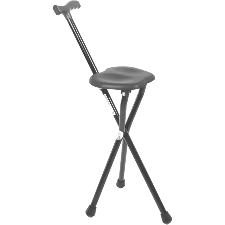 Bastones para Mayores con Silla (Altura 87 cm), Bastón Asiento Plegable 3 Patas, Aluminio, Negro - 1