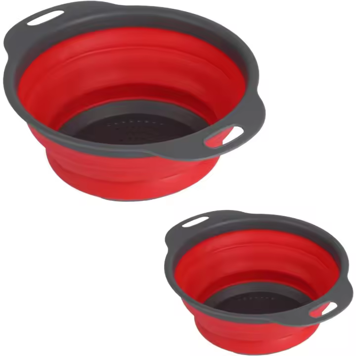 Colador Plegable de Silicona para Cocina Azul, Ideal para Pasta, Frutas, Verduras 2 Piezas - 1